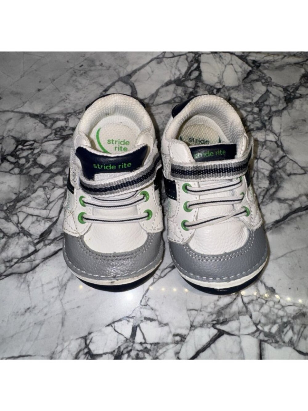 Stride Rite Toddler 5XW Extra Wide Artie Sneakers White Blue Green - Picture 3 of 7